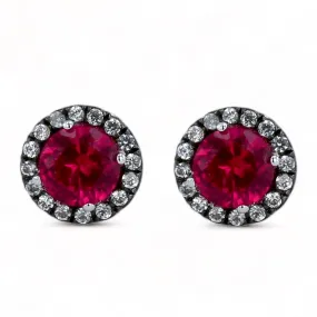 10k White gold ruby and white topaz studs earrings-10295