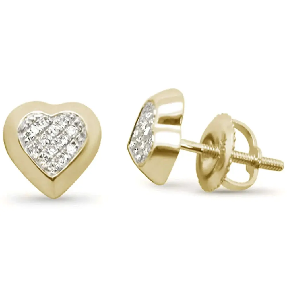 10K Yellow Gold Diamond Heart Shaped Earrings .09 carat for Women