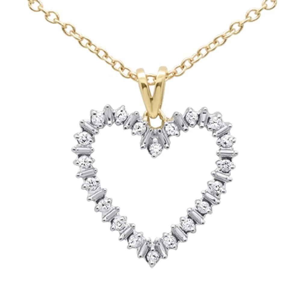 10K Yellow Gold Diamond Heart Shaped Pendant Necklace .11 Carat for Women