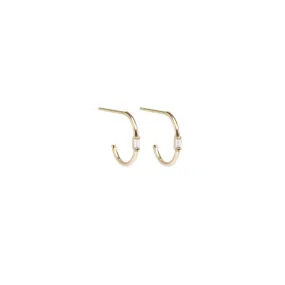 14k Vertical Baguette Diamond Thin Huggie Hoops