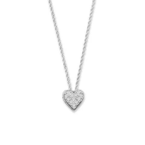 16"   2" Pave CZ Heart "MOM" Necklace