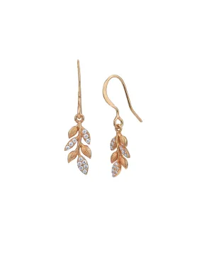 18kt Rose Gold Plated with CZ Leaf Fancy Drop Earring for Women