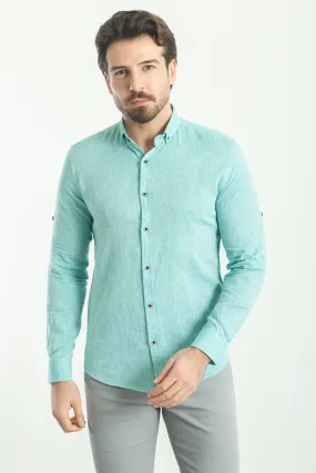 37356 : Linen Shirt -Turquoise