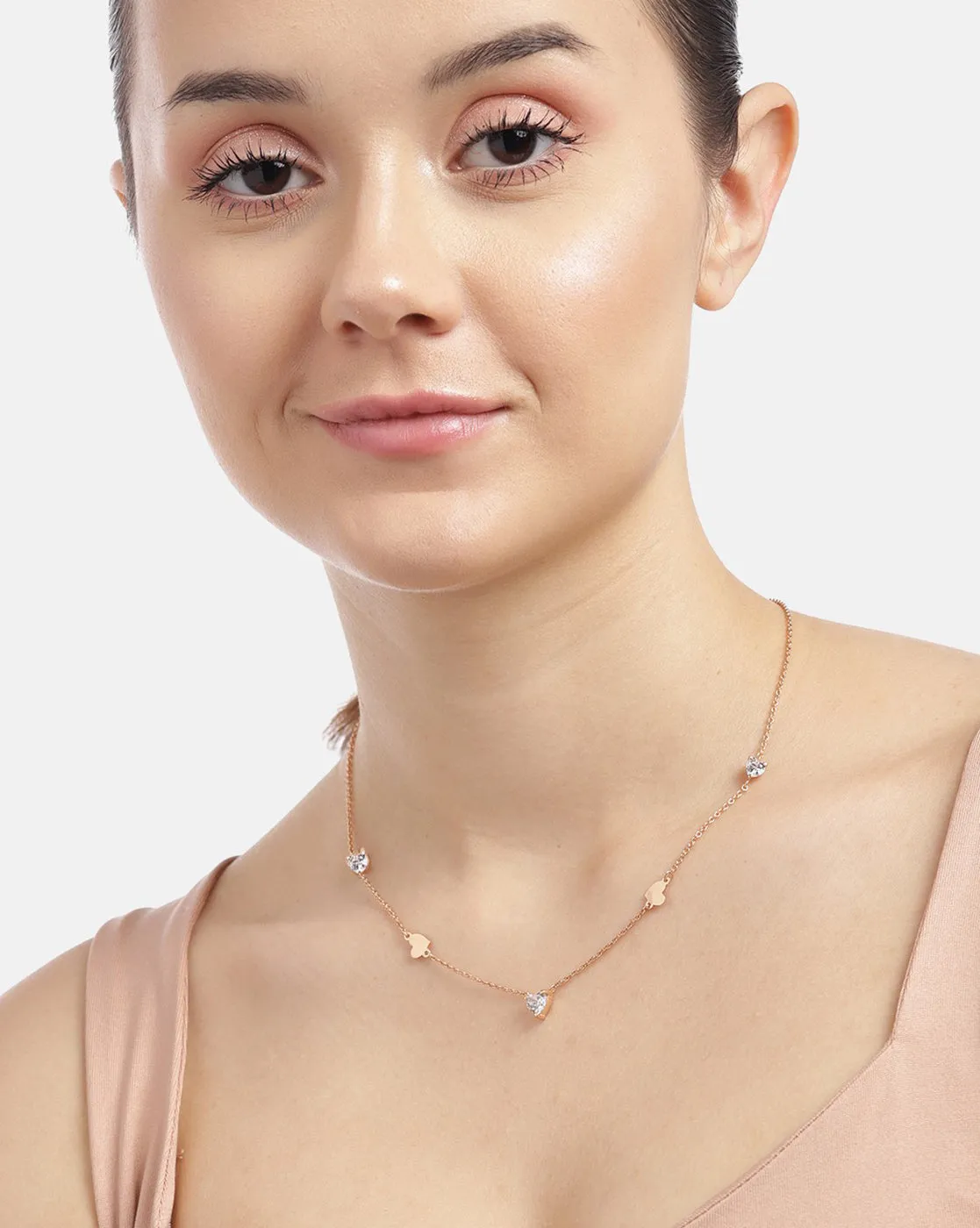 925 Sterling Silver 18kt Rose Gold Plated with CZ Heart Necklace for women