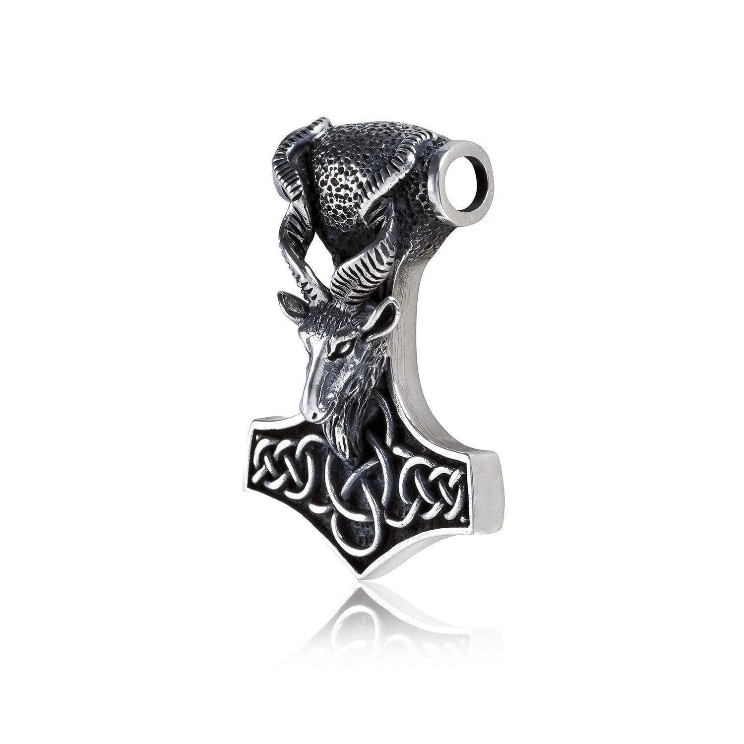 925 Sterling Silver Mjolnir & Goat Head Pendant