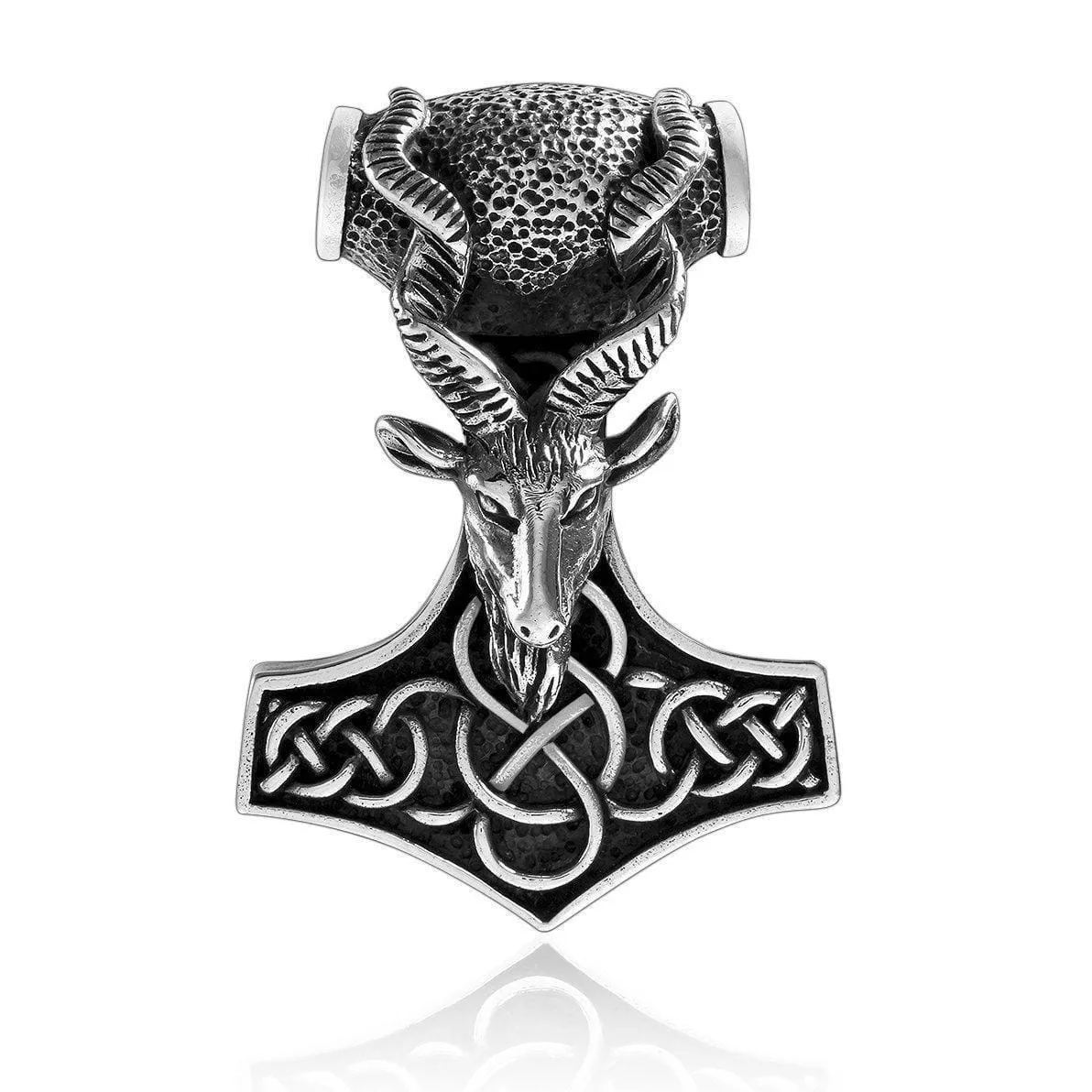 925 Sterling Silver Mjolnir & Goat Head Pendant