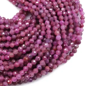 A Grade Genuine Natural Ruby Faceted 4mm 6mm Round Beads Organic Natural Pink Red Ruby Gemstone Small Micro Faceted Real Ruby 16" Strand