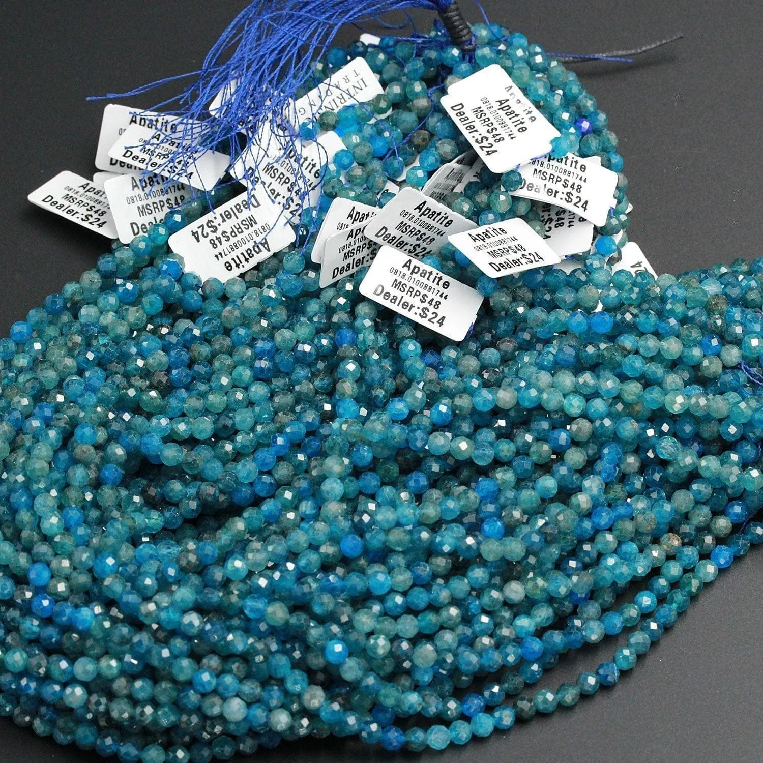 A Grade Micro Faceted Small Natural Blue Apatite Round Beads 4mm 5mm 6mm Laser Diamond Cut Teal Blue Green Gemstone 16" Strand