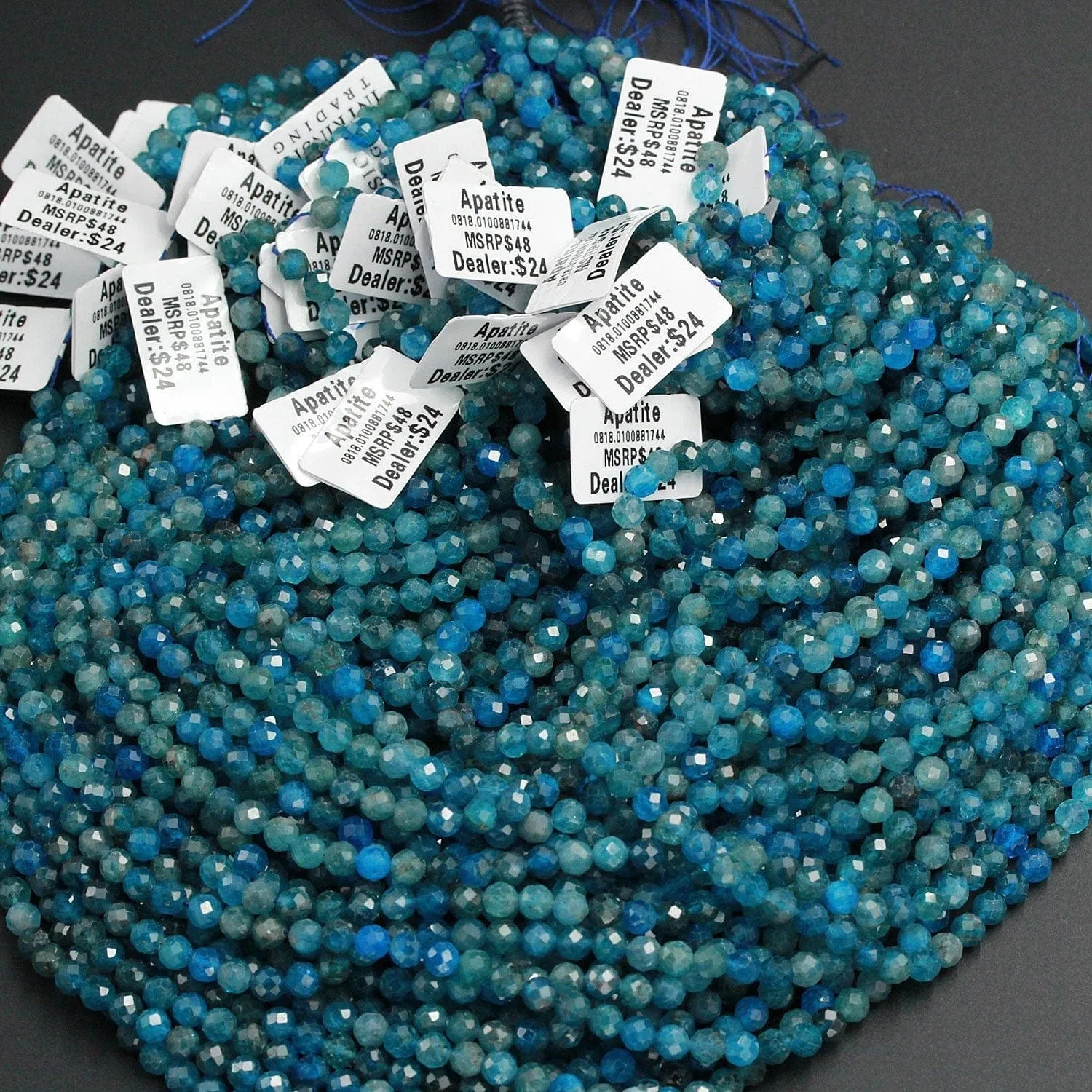 A Grade Micro Faceted Small Natural Blue Apatite Round Beads 4mm 5mm 6mm Laser Diamond Cut Teal Blue Green Gemstone 16" Strand