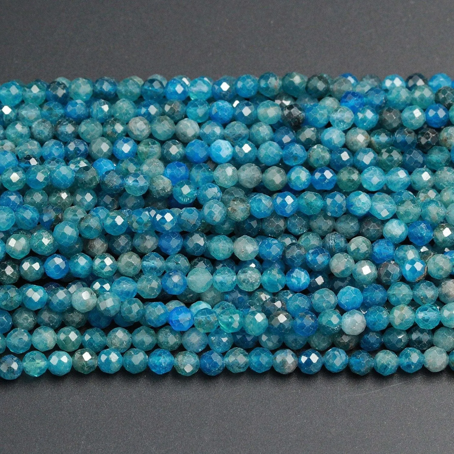 A Grade Micro Faceted Small Natural Blue Apatite Round Beads 4mm 5mm 6mm Laser Diamond Cut Teal Blue Green Gemstone 16" Strand