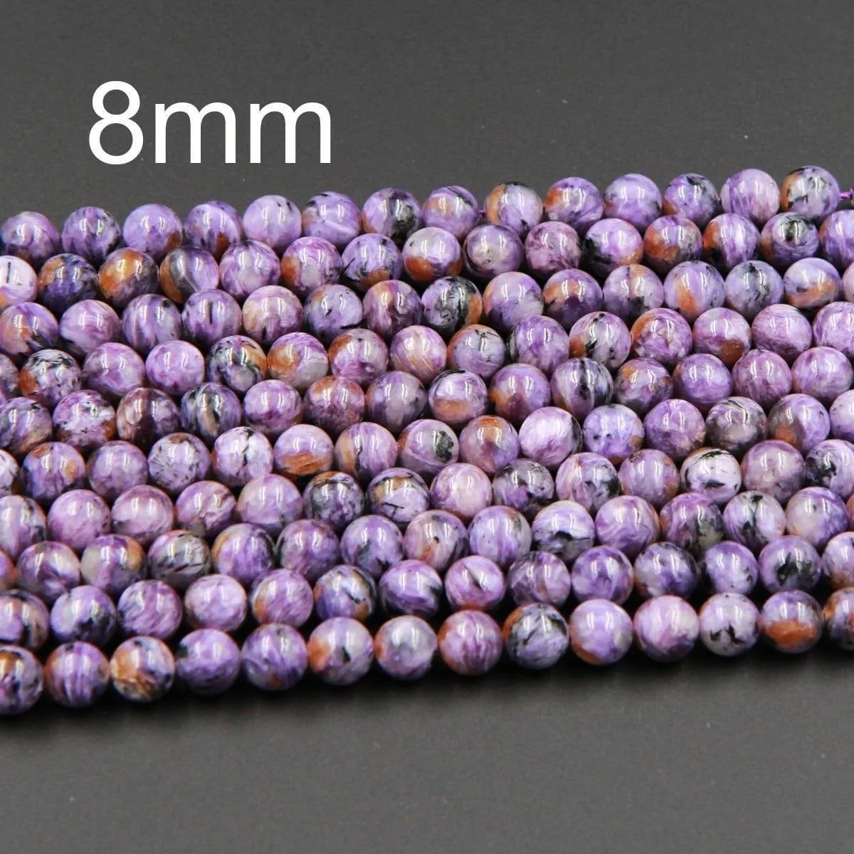 A Grade Natural Charoite Round Beads Purple Russian Charoite 6mm Round 8mm Round 10mm 12mm 14mm W Orange Garnet Matrix beads 16" Strand