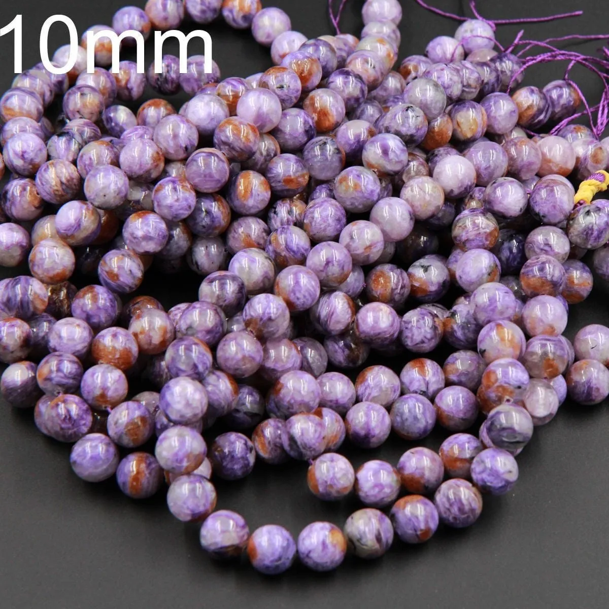 A Grade Natural Charoite Round Beads Purple Russian Charoite 6mm Round 8mm Round 10mm 12mm 14mm W Orange Garnet Matrix beads 16" Strand