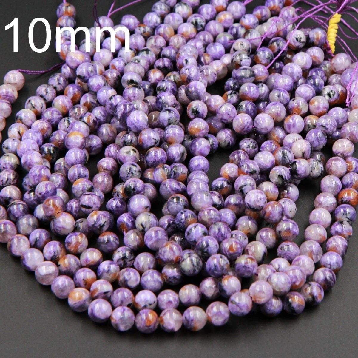 A Grade Natural Charoite Round Beads Purple Russian Charoite 6mm Round 8mm Round 10mm 12mm 14mm W Orange Garnet Matrix beads 16" Strand