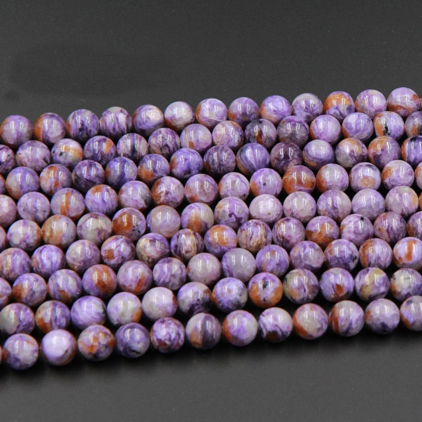 A Grade Natural Charoite Round Beads Purple Russian Charoite 6mm Round 8mm Round 10mm 12mm 14mm W Orange Garnet Matrix beads 16" Strand