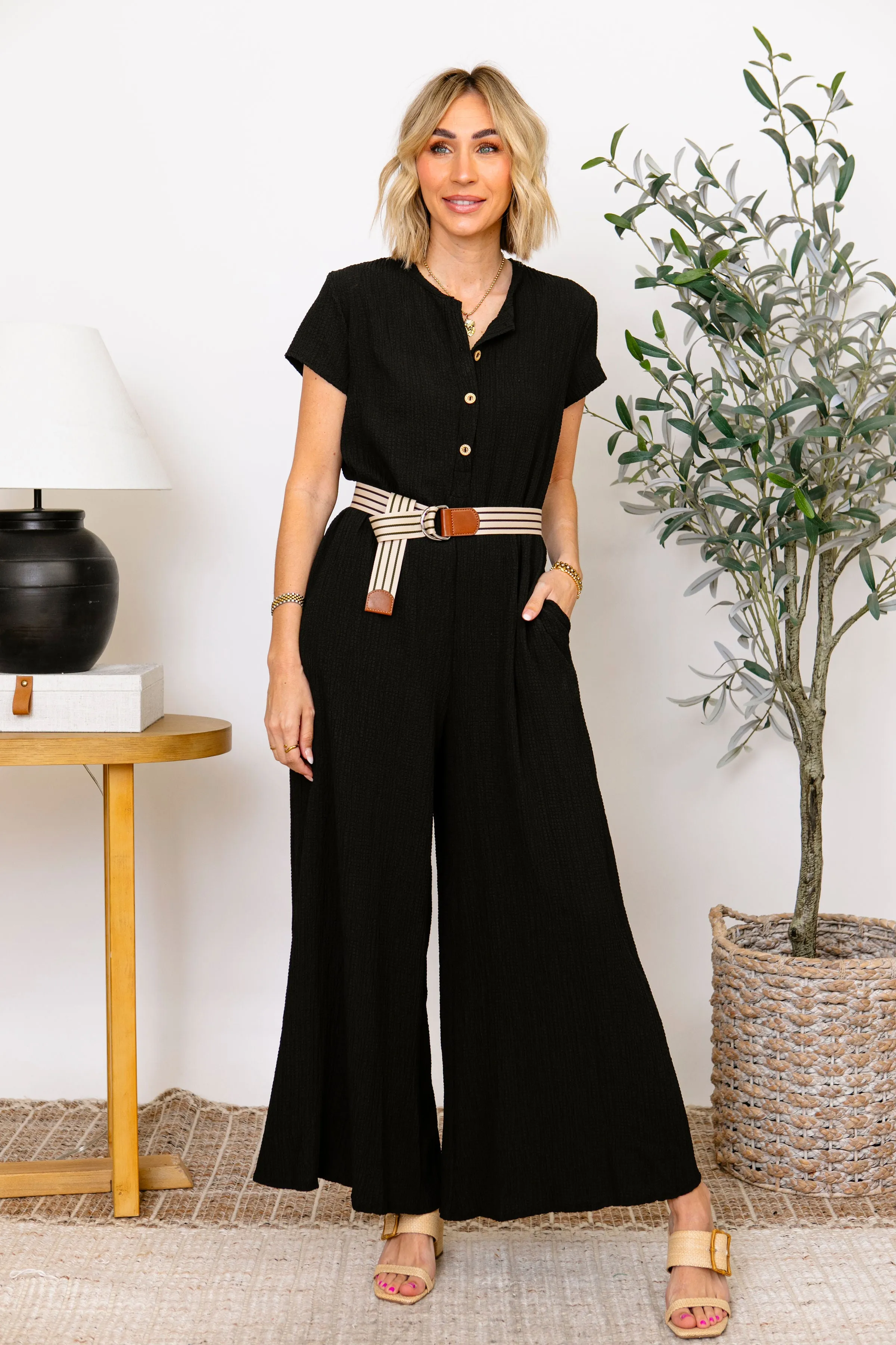 Abigail Textured Short Sleeve Jumpsuit (S-3XL)