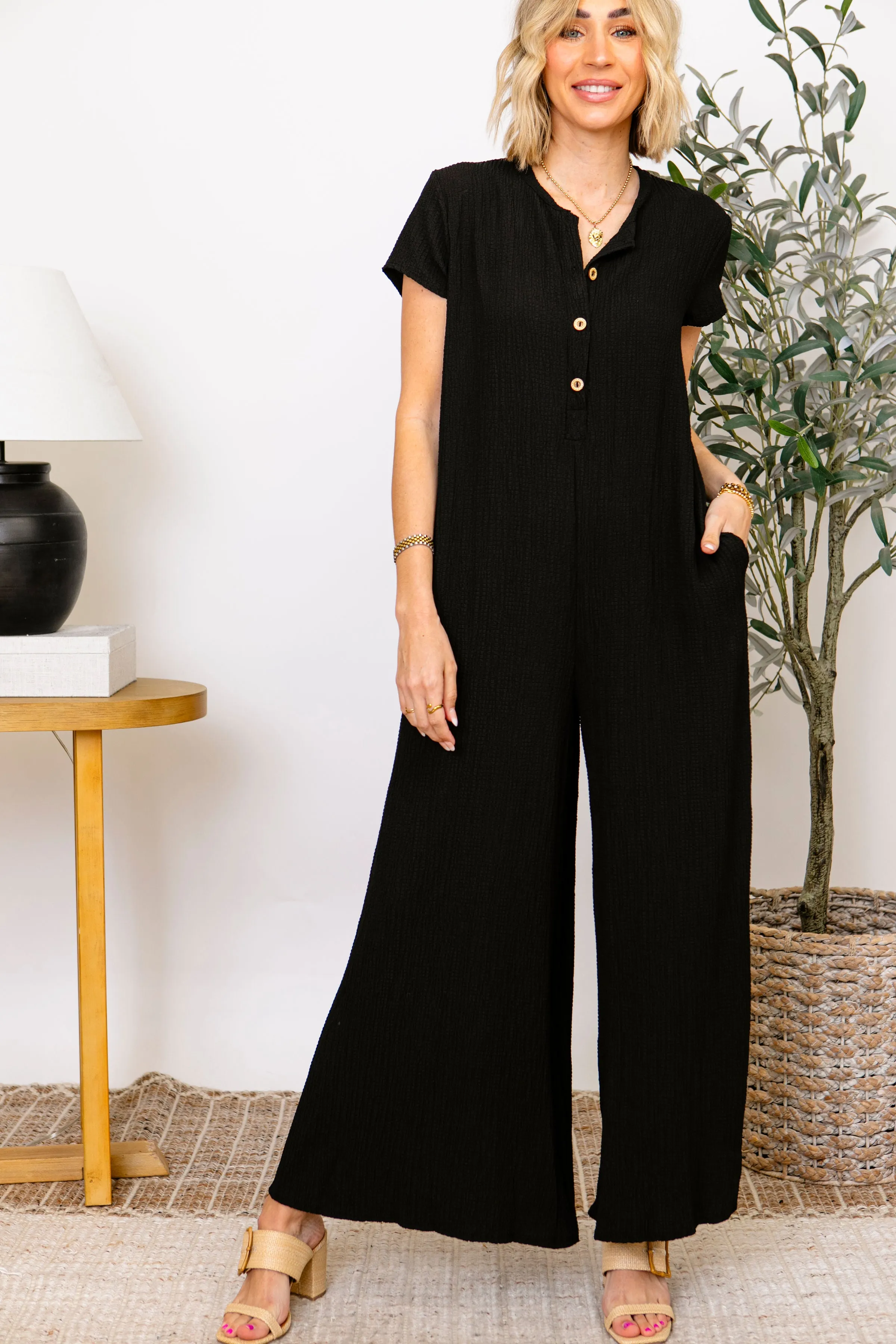 Abigail Textured Short Sleeve Jumpsuit (S-3XL)