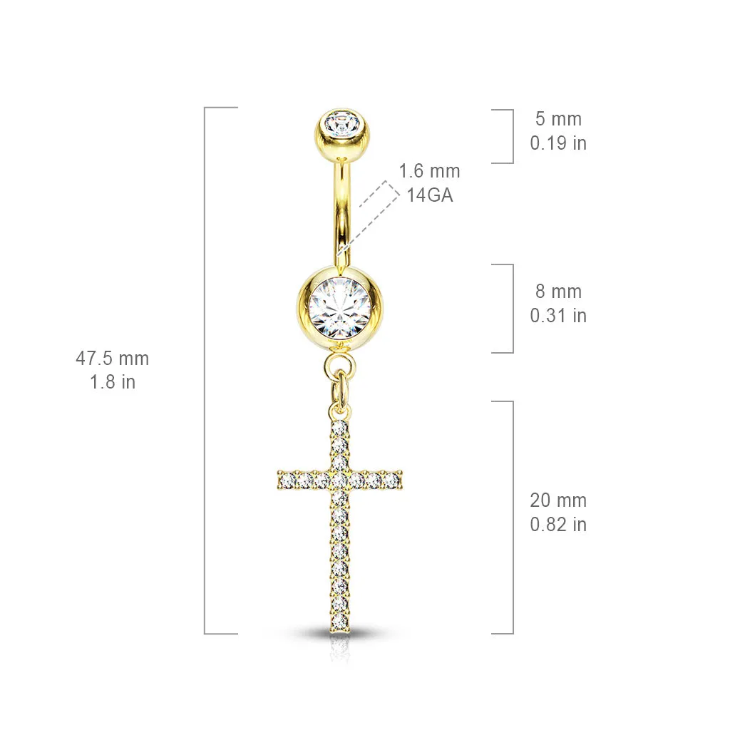 Adriel's Glittering Cross Belly Ring with Gold Plating