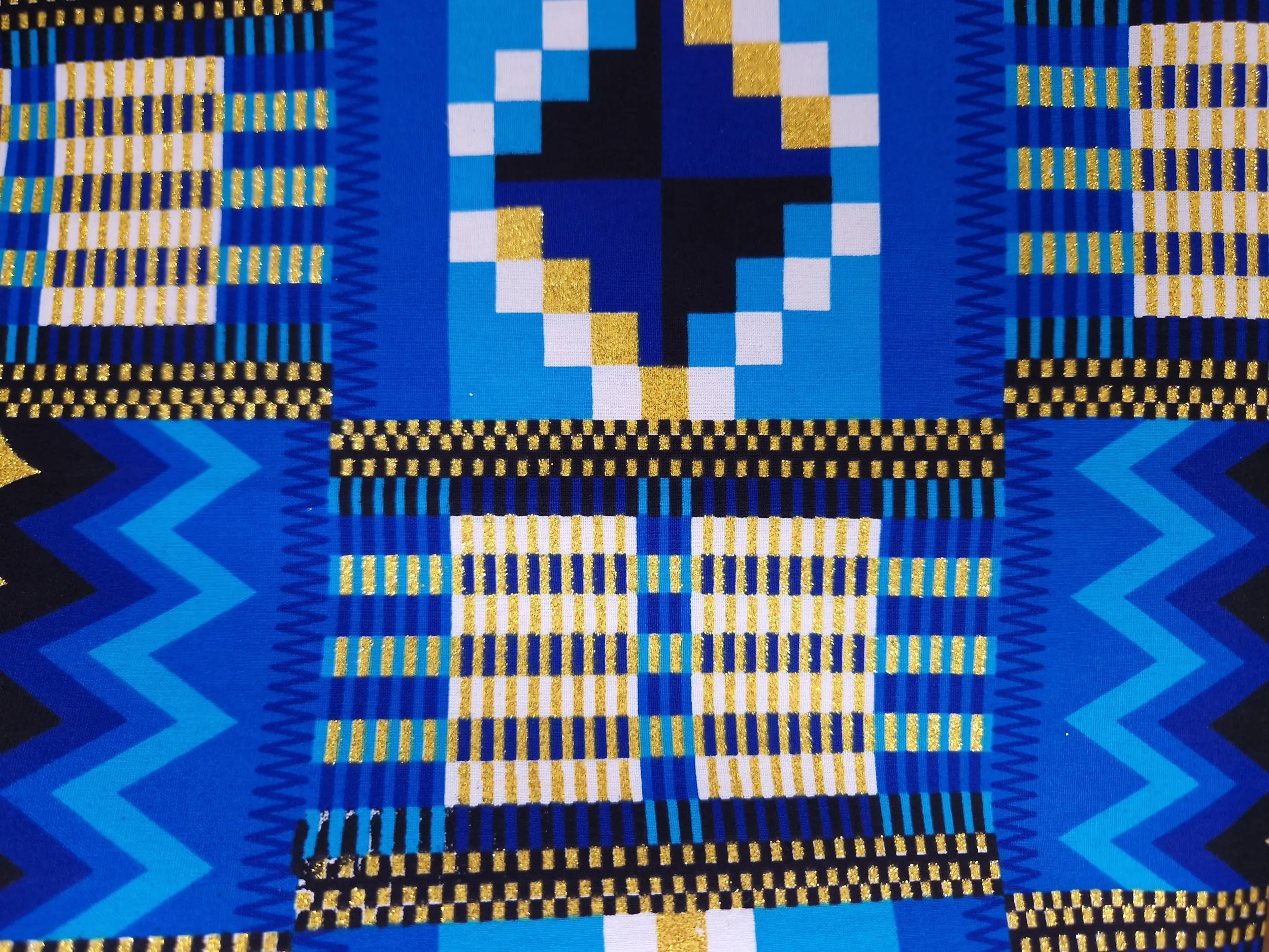 African print fabric - Exclusive Embellished Glitter effects 100% cotton - KT-3126 Kente Gold Blue