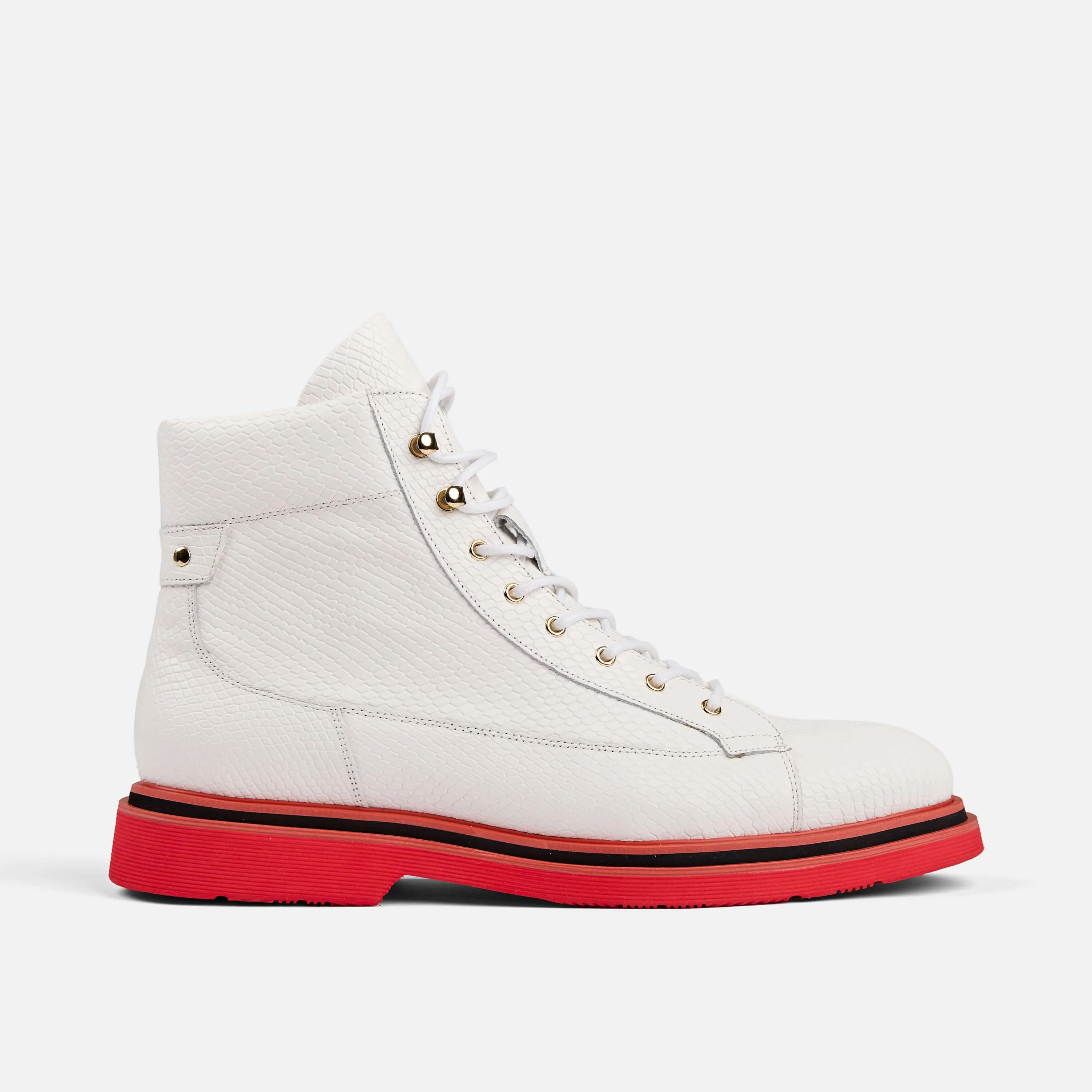 Aiden White Snakeskin Leather Combat Boots