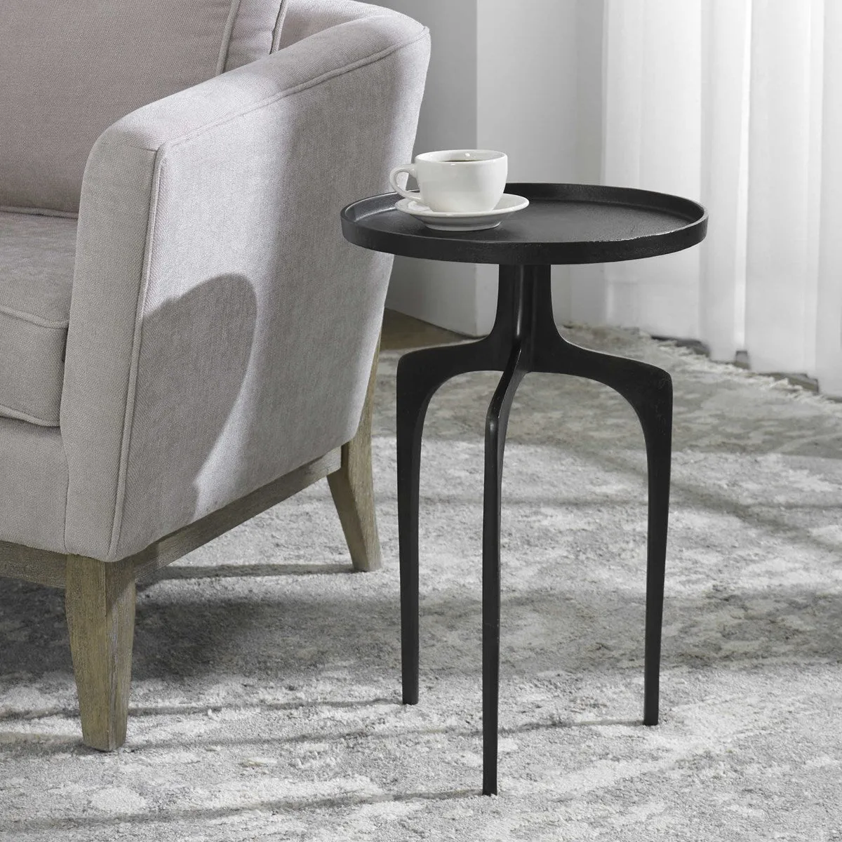 ALUMINUM ACCENT TABLE, DARK BROWN