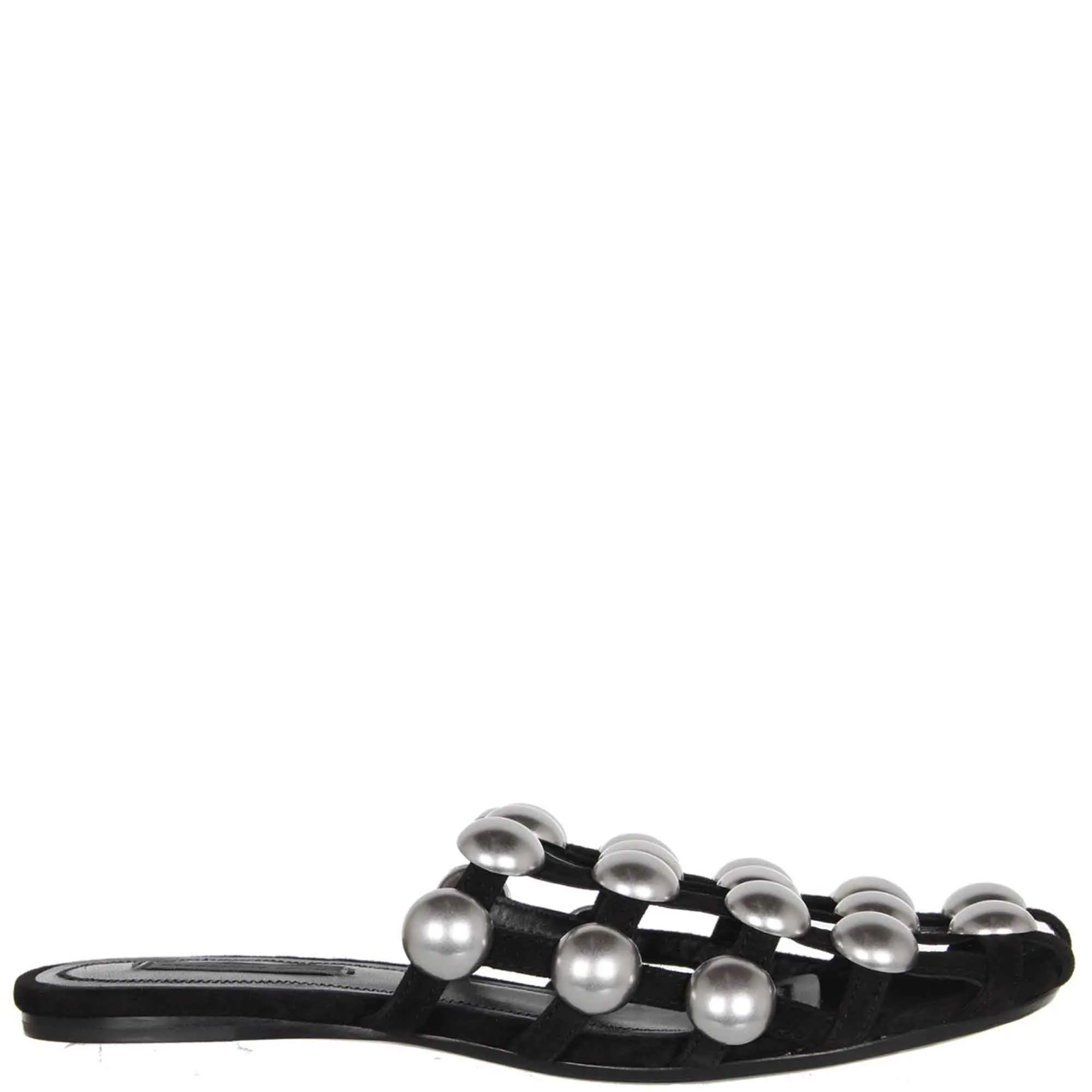 Amelia Studded Flats Suede, Black/Rhodium