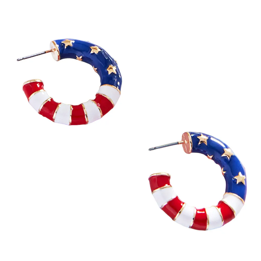 American USA Flag Enamel Hoop Earrings