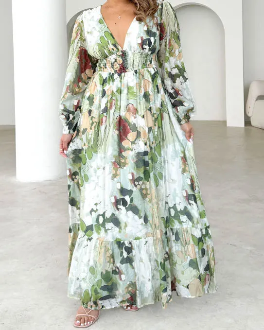 Aspen Maxi Dress Green Print