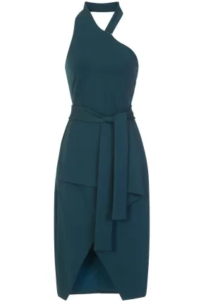 Asymmetric Tie Waist Midi Dress