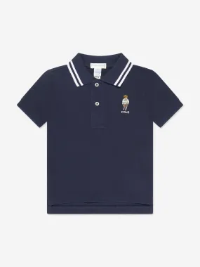 Baby Boys Bear Polo Shirt in Navy