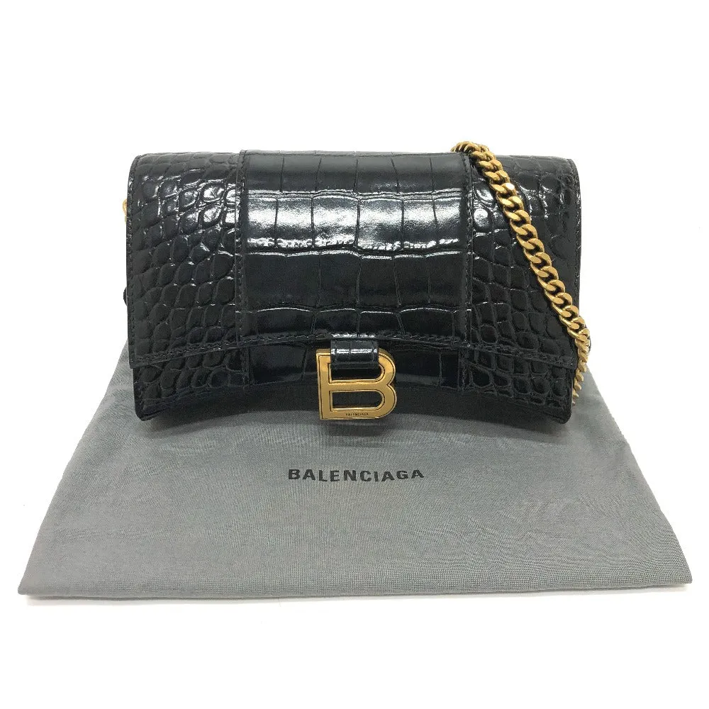 BALENCIAGA Shoulder Bag 656050 leather black B logo Hour glass Women Used Authentic