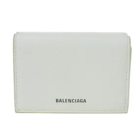 BALENCIAGA Tri-fold wallet 558208 0OTG3 9000 textured grain leather (embossed) White x black New logo Ville mini wallet Women(Unisex) Used Authentic