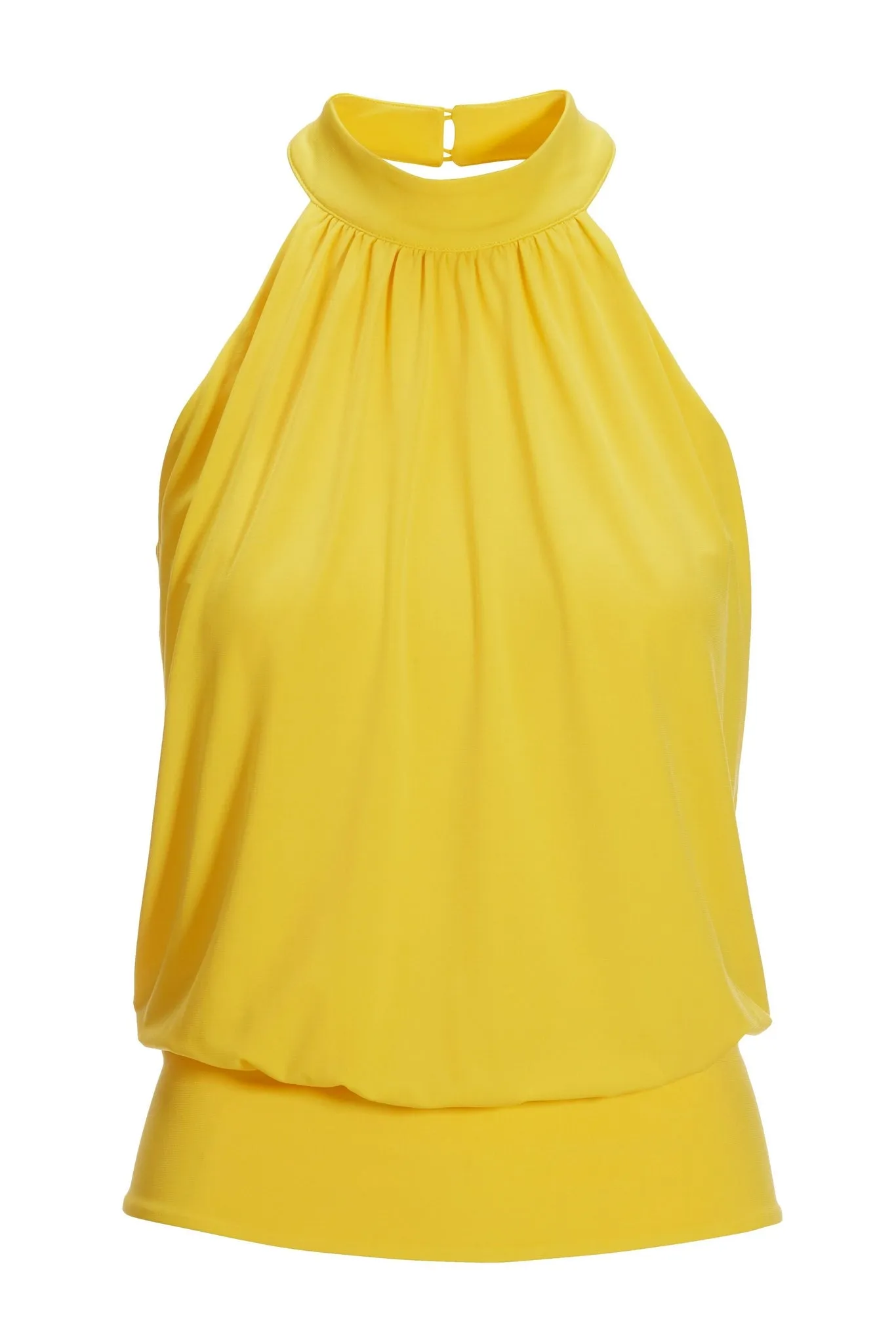 Banded Bottom Mock Neck Halter Top Yellow