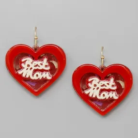 Best Mom Heart Shape Acrylic Drop Earrings