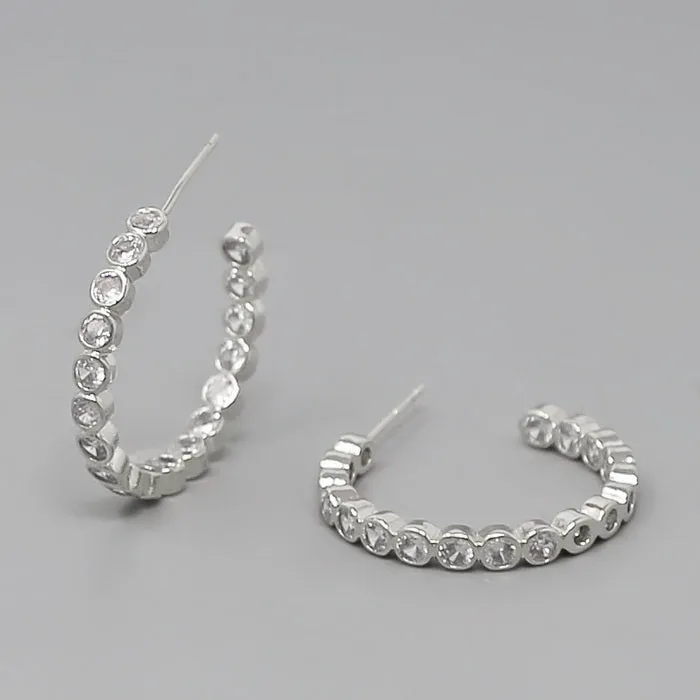 Bezel Set CZ Hoop Earrings