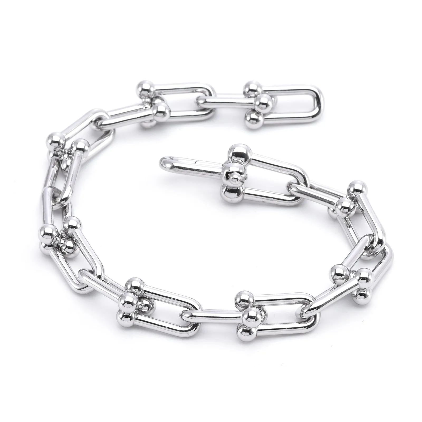 BG525W B.Tiff Horseshoe Link Stainless Steel Chain Bracelet