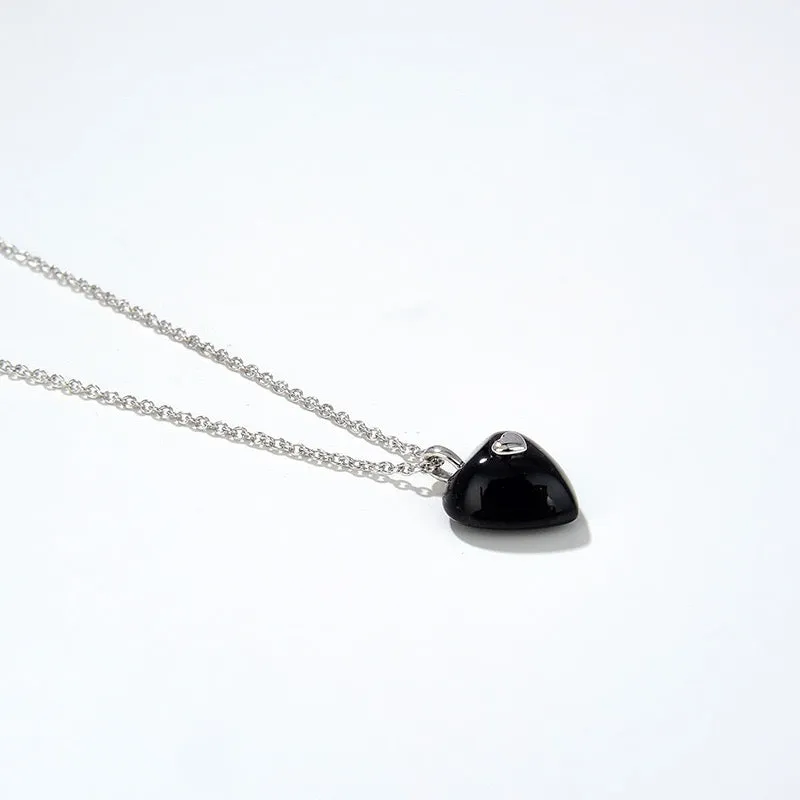 Black Agate Heart Pendant Necklace and Earrings (Purchase Individually)