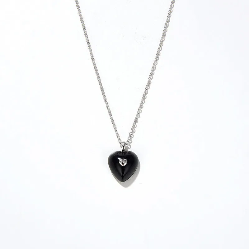 Black Agate Heart Pendant Necklace and Earrings (Purchase Individually)