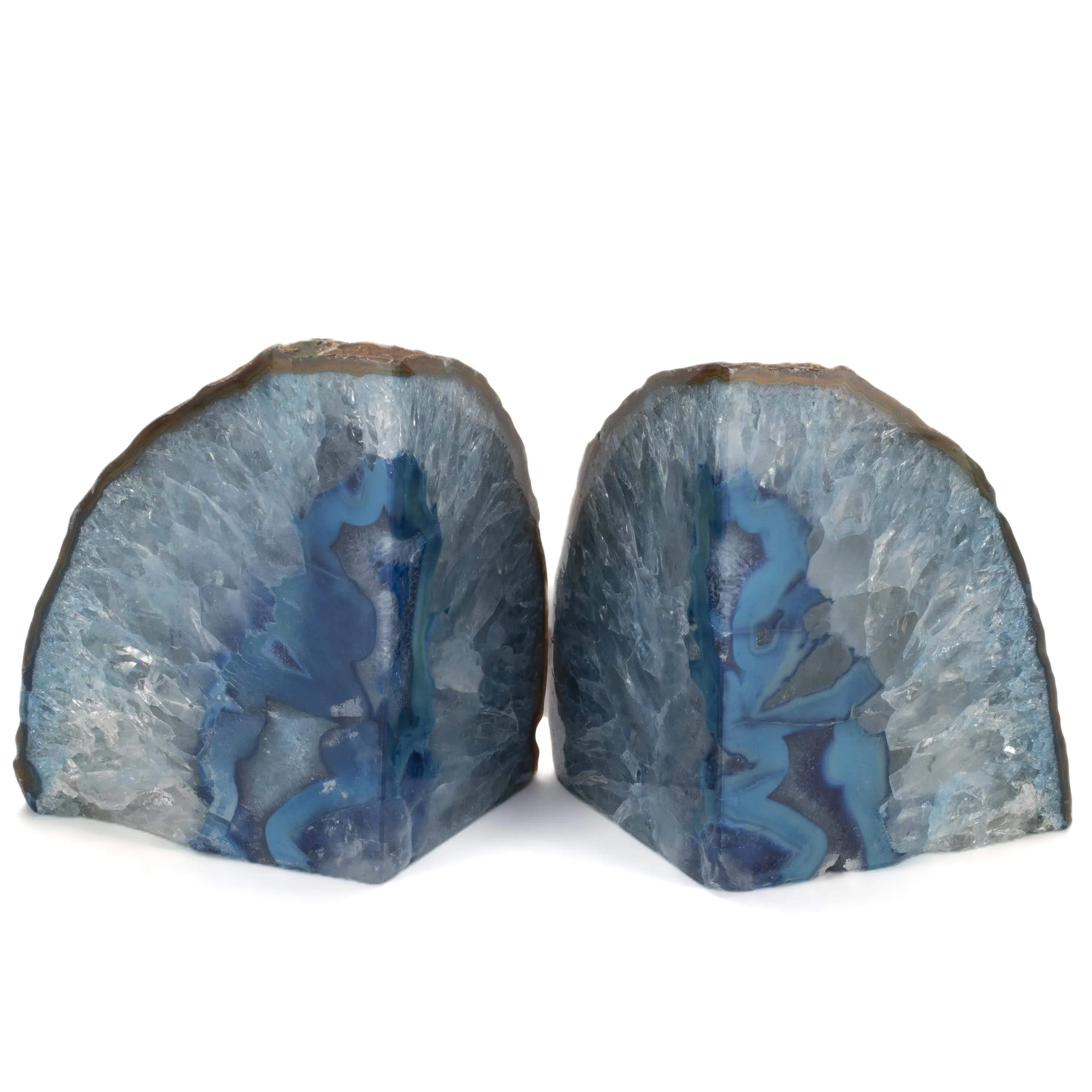 Blue Agate Geode Bookend Set