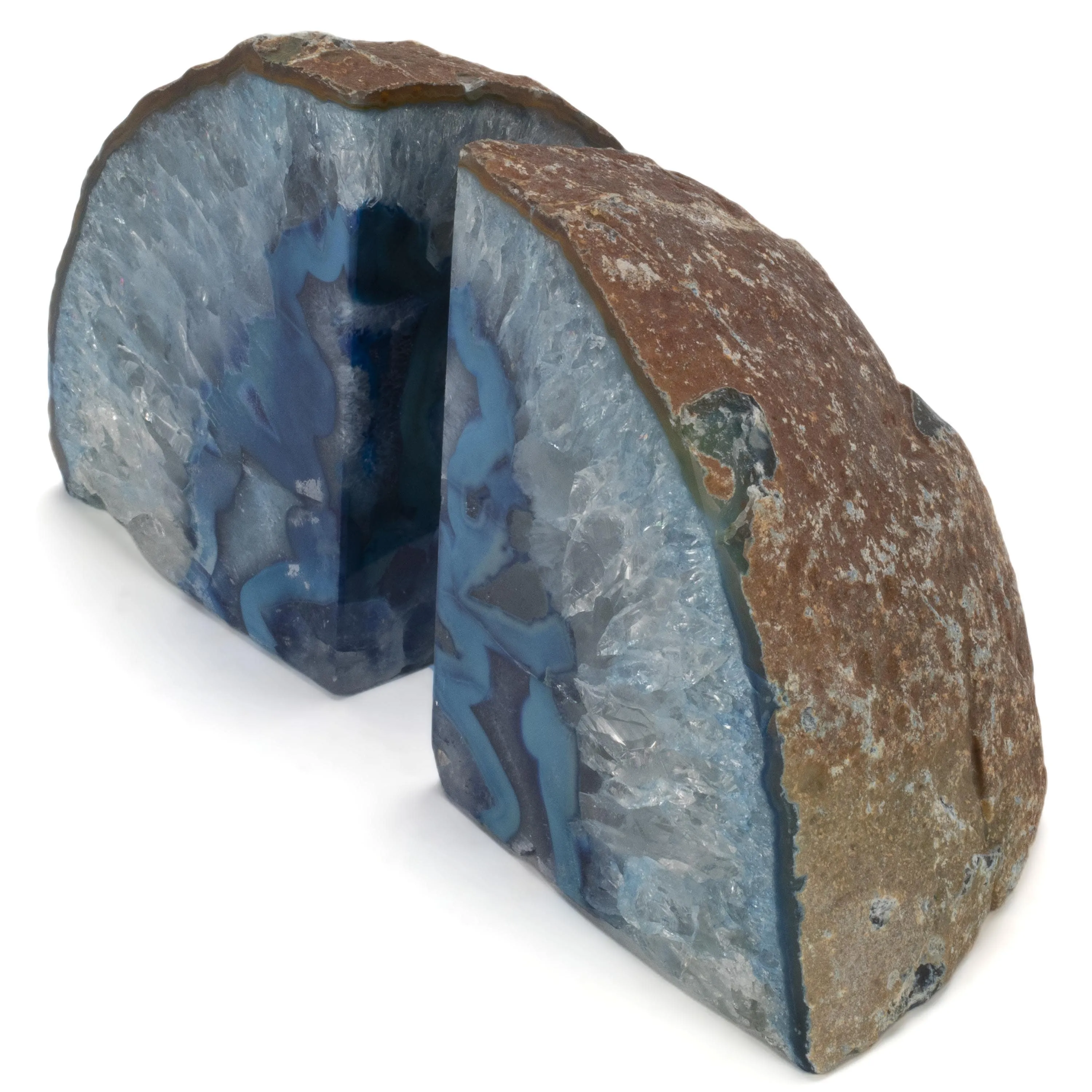 Blue Agate Geode Bookend Set