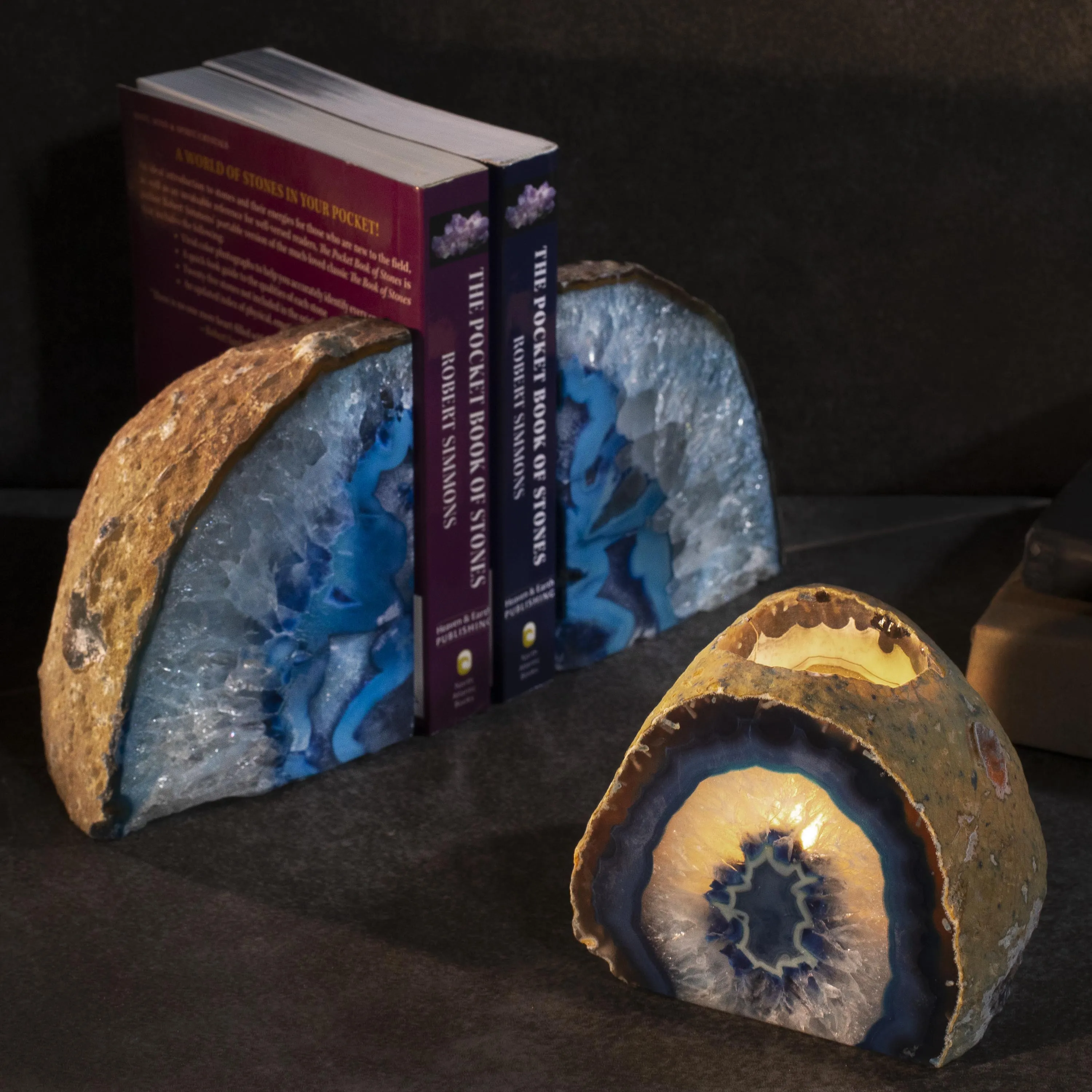 Blue Agate Geode Bookend Set