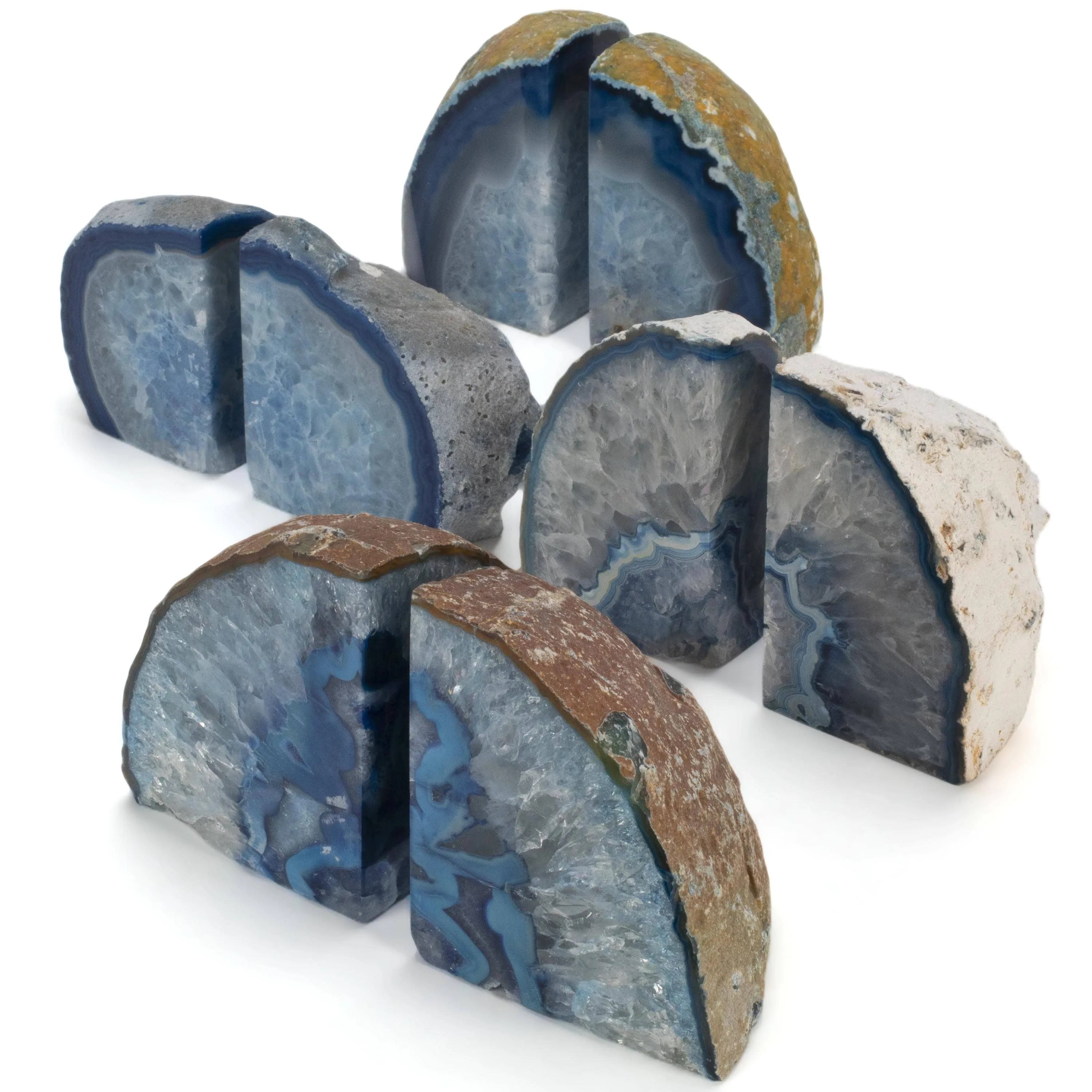 Blue Agate Geode Bookend Set