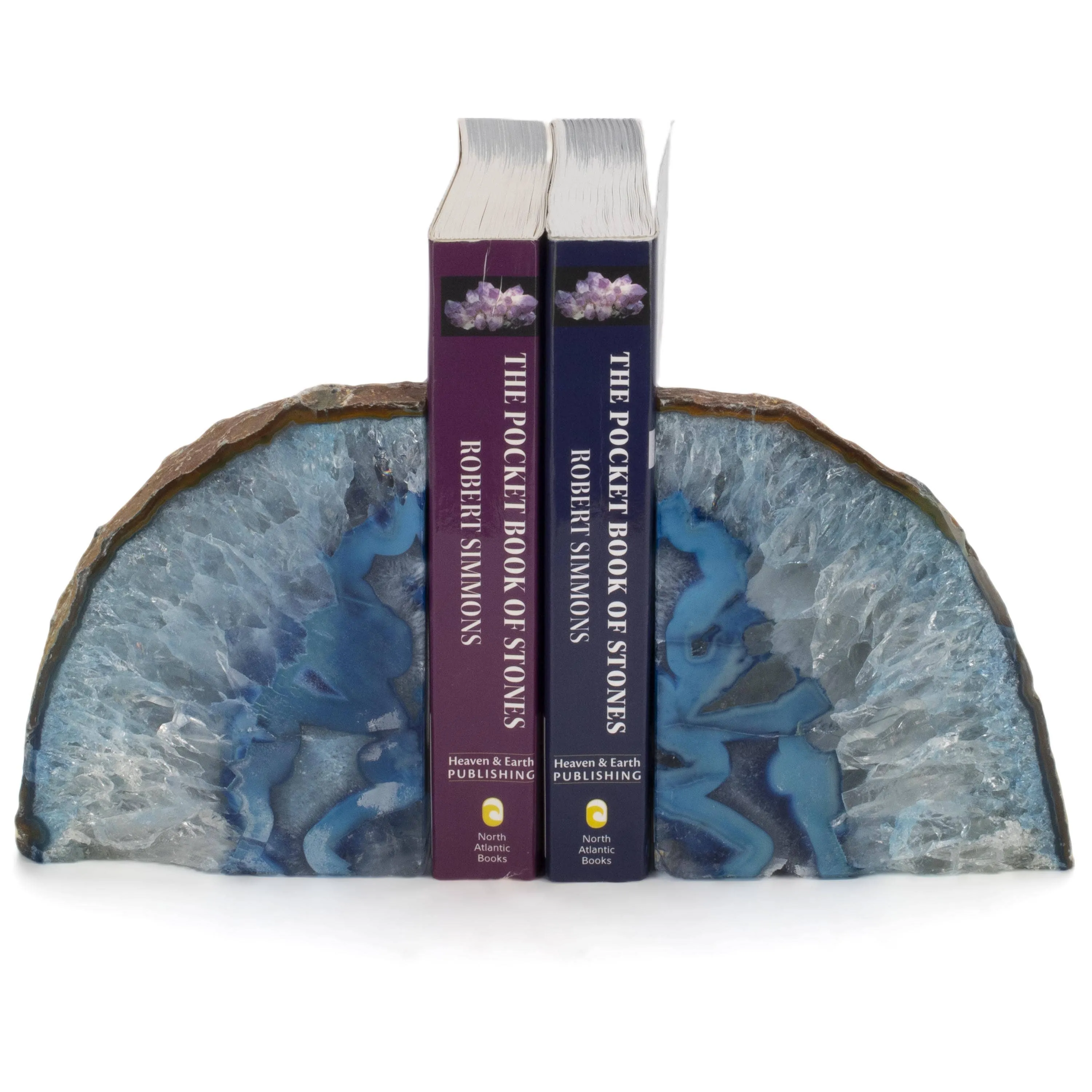 Blue Agate Geode Bookend Set