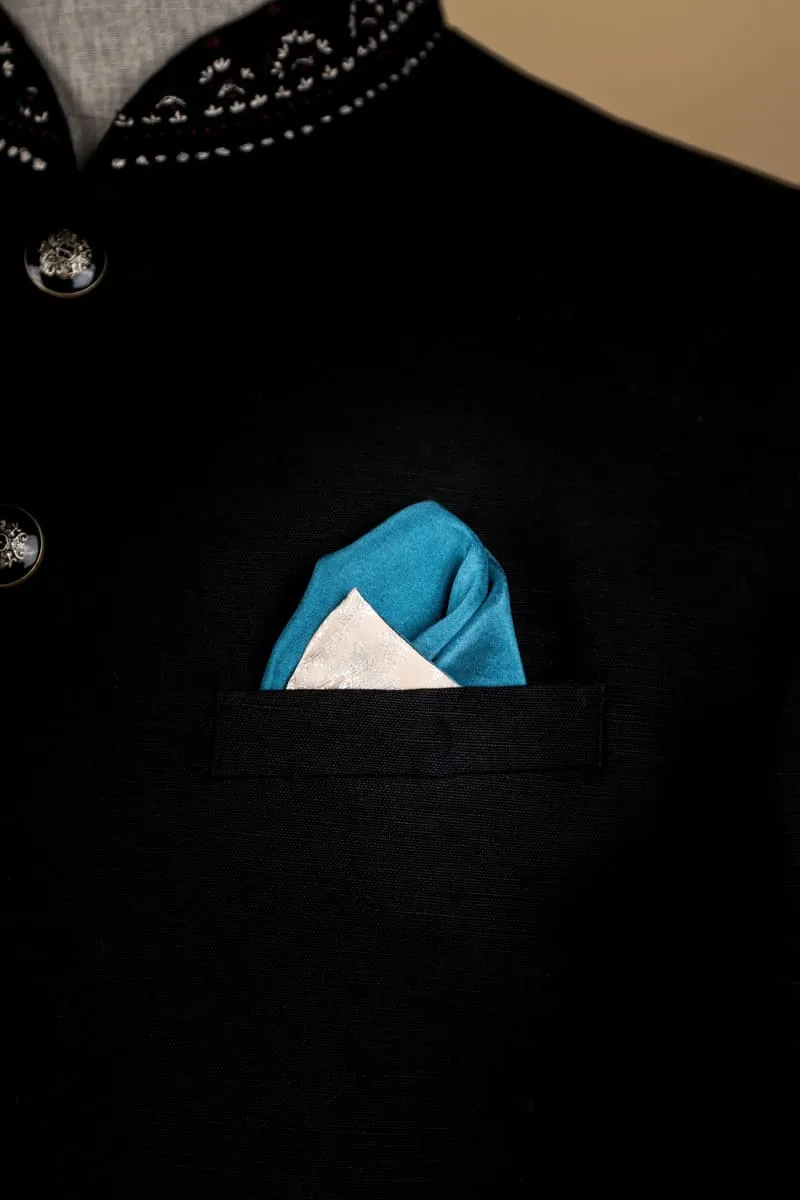 Blue Digitally Printed Logo Pocket Square