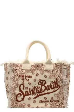 Borsa a Spalla Vanity in Tela con Stampa Bandana Beige e Marrone