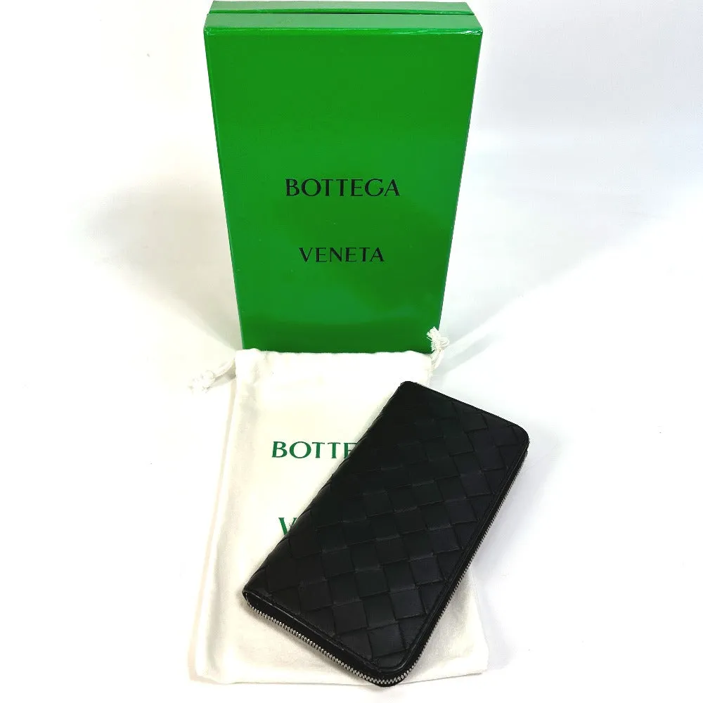 BOTTEGAVENETA Long Wallet Purse 593217 leather black Maxi INTRECCIATO mens Used Authentic