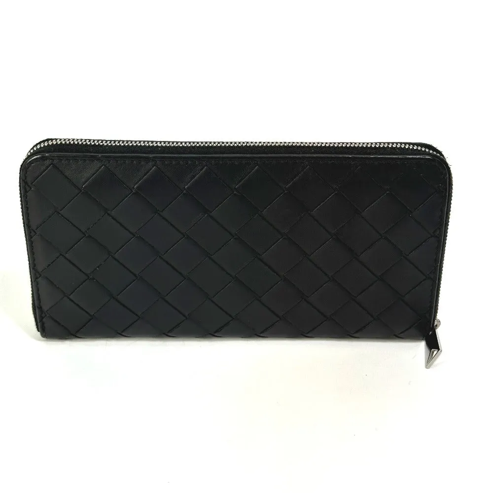 BOTTEGAVENETA Long Wallet Purse 593217 leather black Maxi INTRECCIATO mens Used Authentic