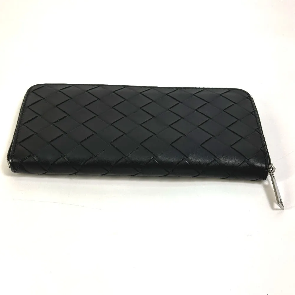 BOTTEGAVENETA Long Wallet Purse 593217 leather black Maxi INTRECCIATO mens Used Authentic