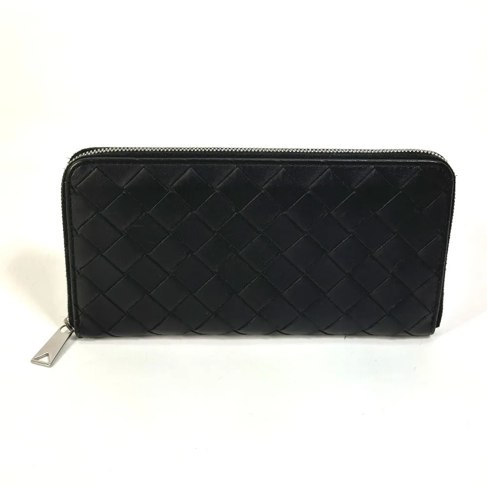 BOTTEGAVENETA Long Wallet Purse 593217 leather black Maxi INTRECCIATO mens Used Authentic