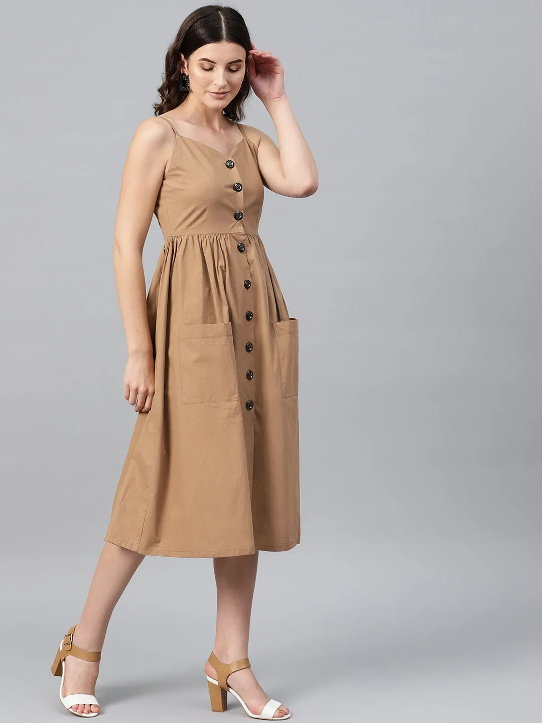 Brown Front Open Strappy Dress