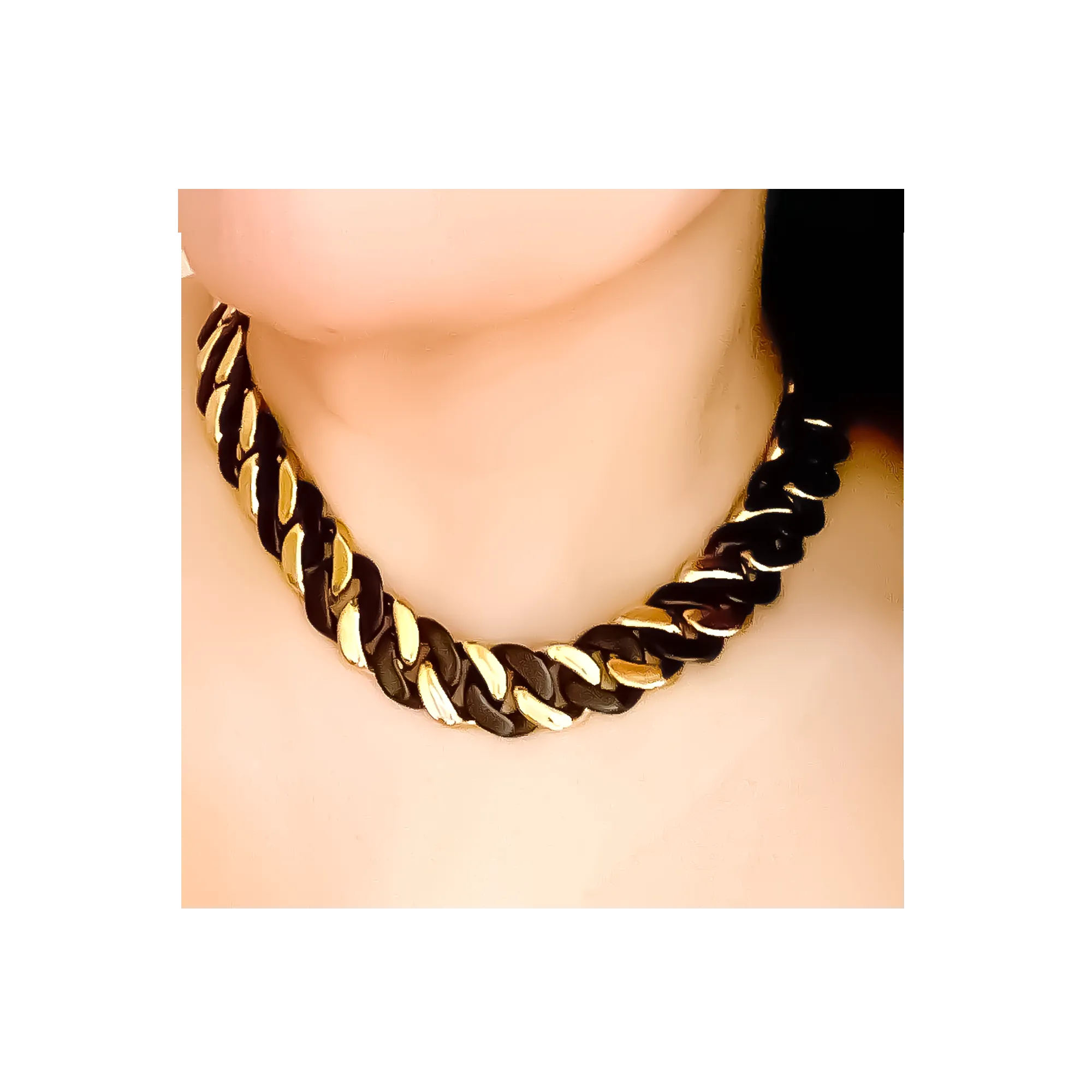 C160BG B.Tiff 16mm Black Anodized & Gold Plated Flat Cuban Link Stainless Steel Necklace